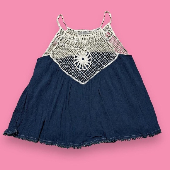 Aeropostale Boho Whimsigoth Crochet Fishnet Crinkle Halter Tank Top Size M - Picture 2 of 5